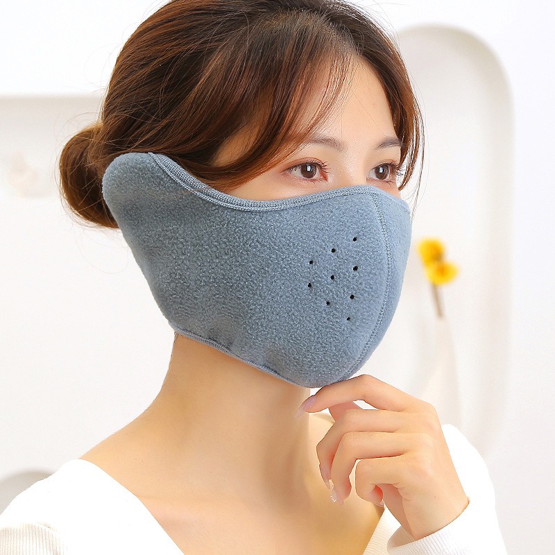 winter fleece earflap half face mask with adjustable velcro closure