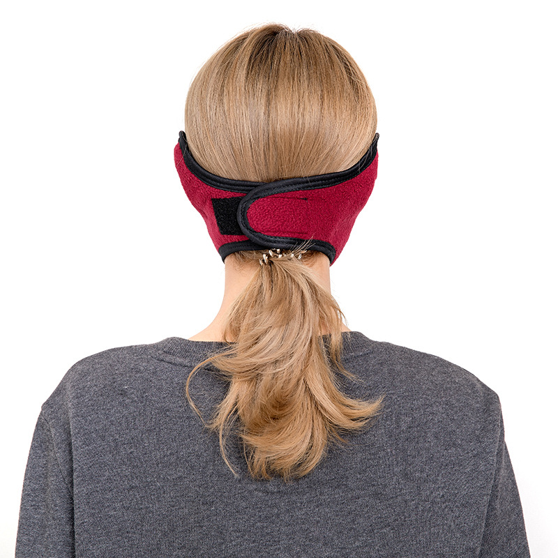 red winter fleece earflap half face mask with adjustable velcro closure