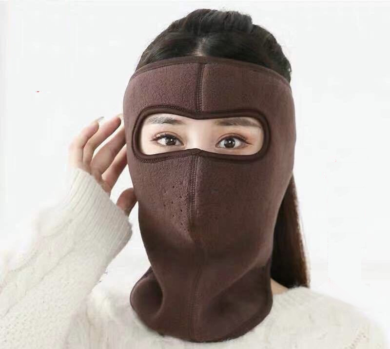 coffee winter fleece full face mask neck warmer velcro closure