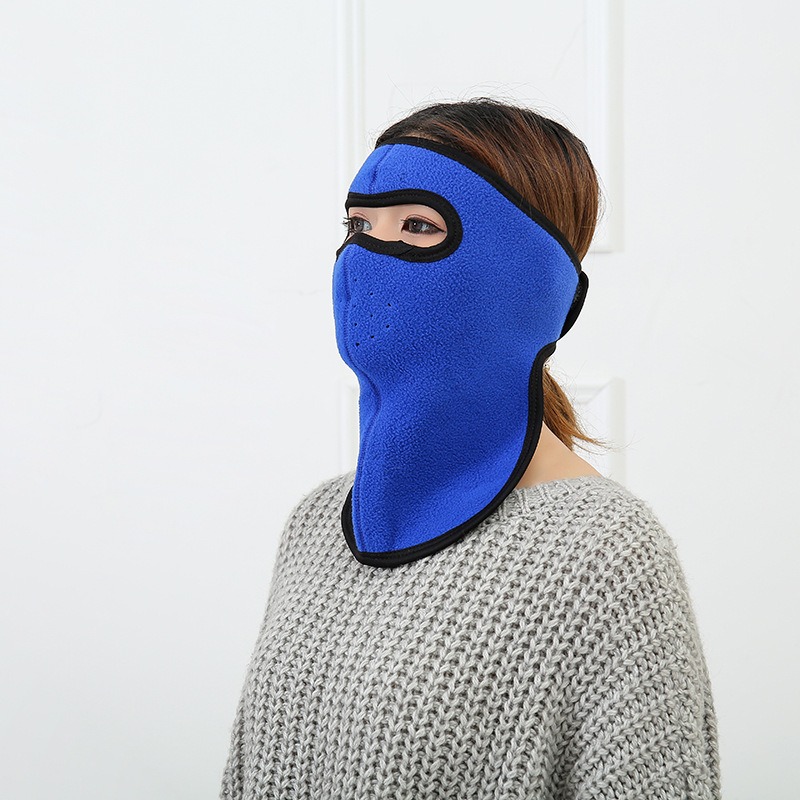 dark blue winter fleece full face mask neck warmer velcro closure