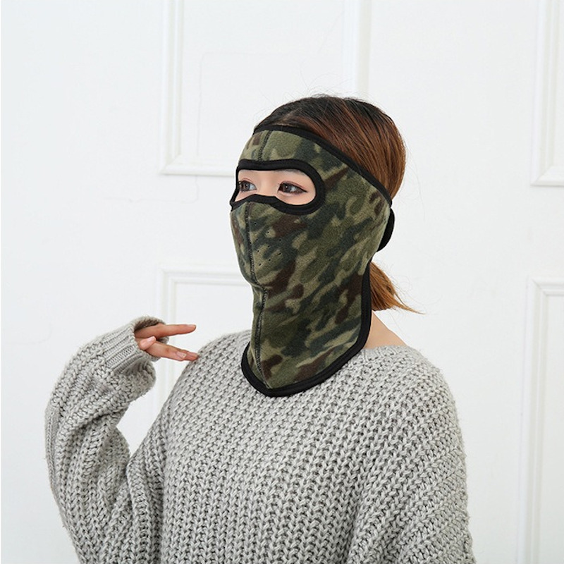 camouflage winter fleece full face mask neck warmer velcro closure