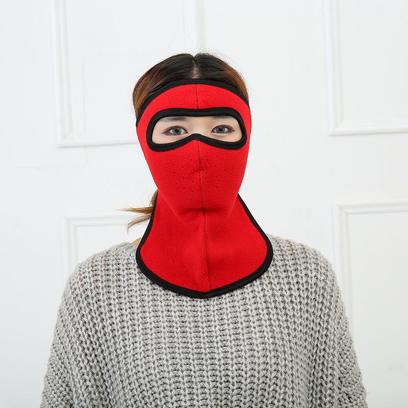 red winter fleece full face mask neck warmer velcro closure