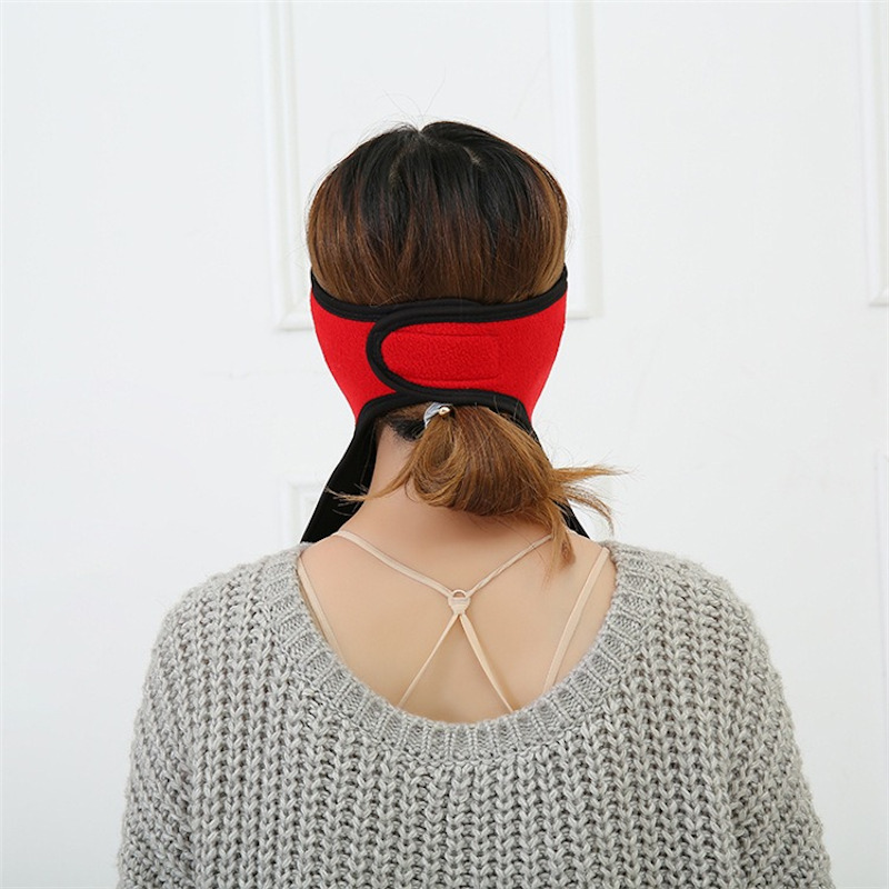 red winter fleece full face mask neck warmer velcro closure