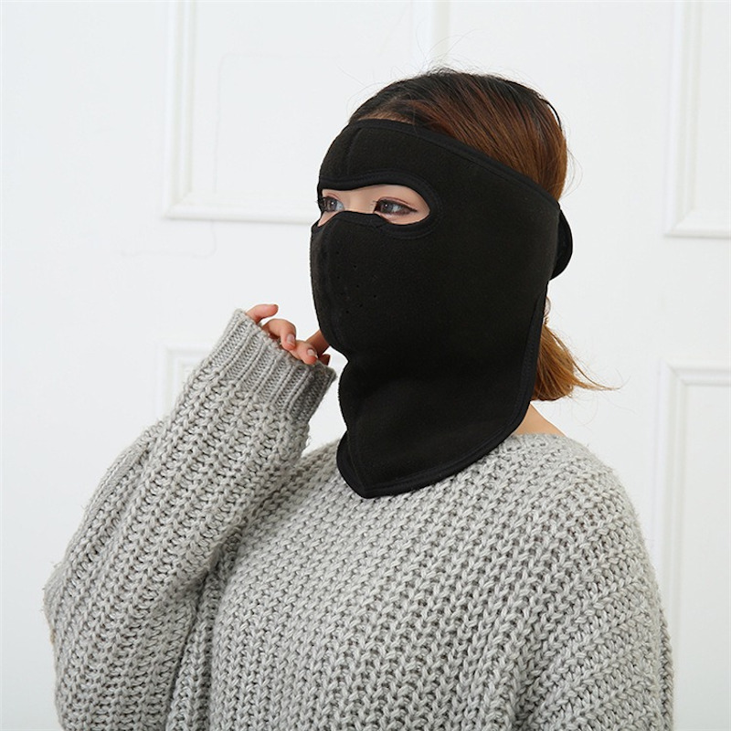 black winter fleece full face mask neck warmer velcro closure