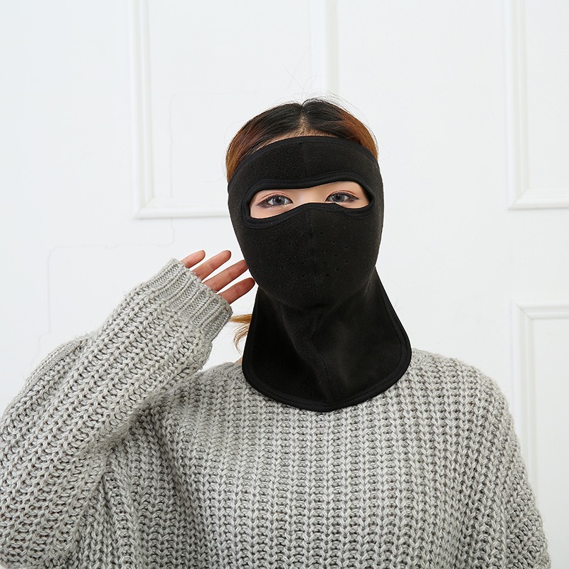 black winter fleece full face mask neck warmer velcro closure