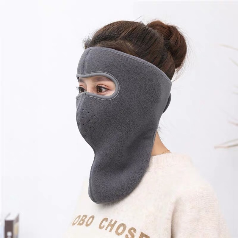 gray winter fleece full face mask neck warmer velcro closure