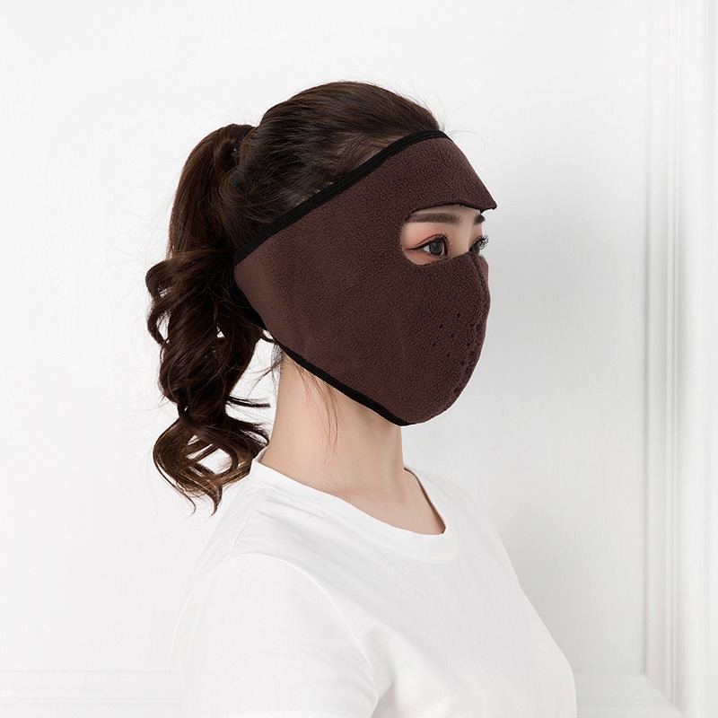 coffee winter fleece full face mask adjustable velcro closure