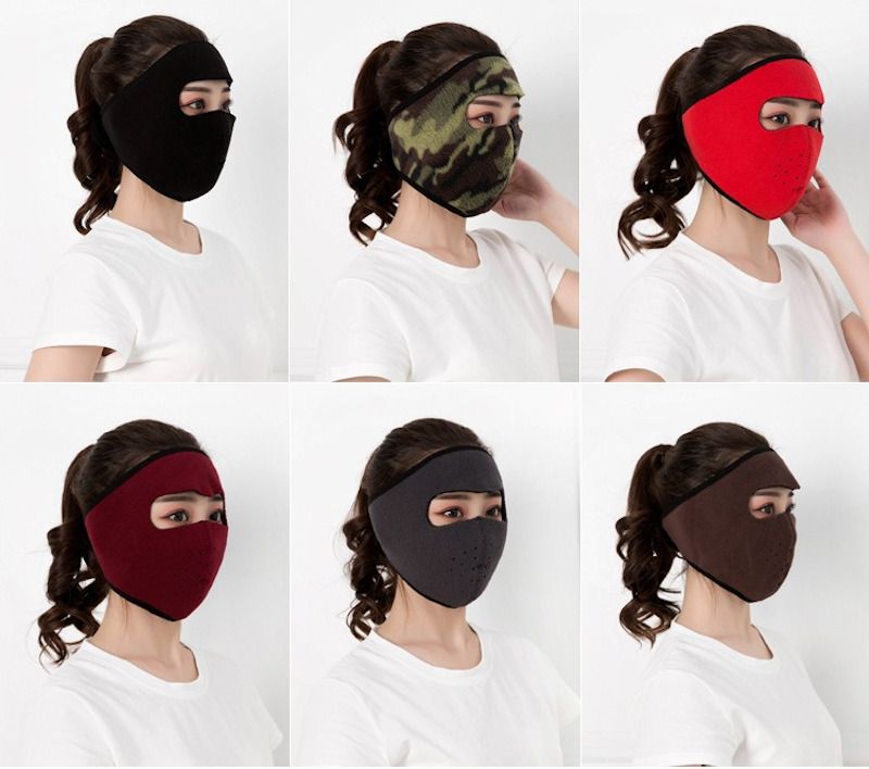 winter fleece full face mask adjustable velcro closure