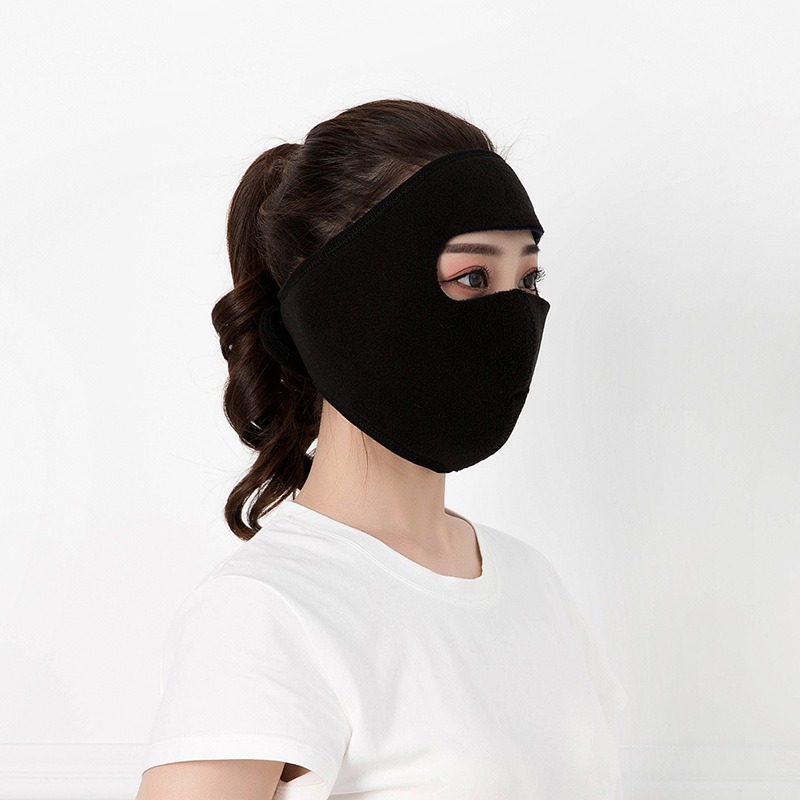 black winter fleece full face mask adjustable velcro closure