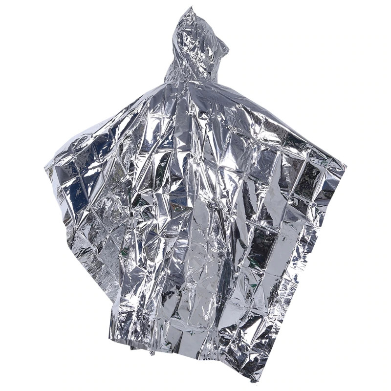 emergency foil poncho prevent hypothermia and shock reflective silver rescue survival supplies