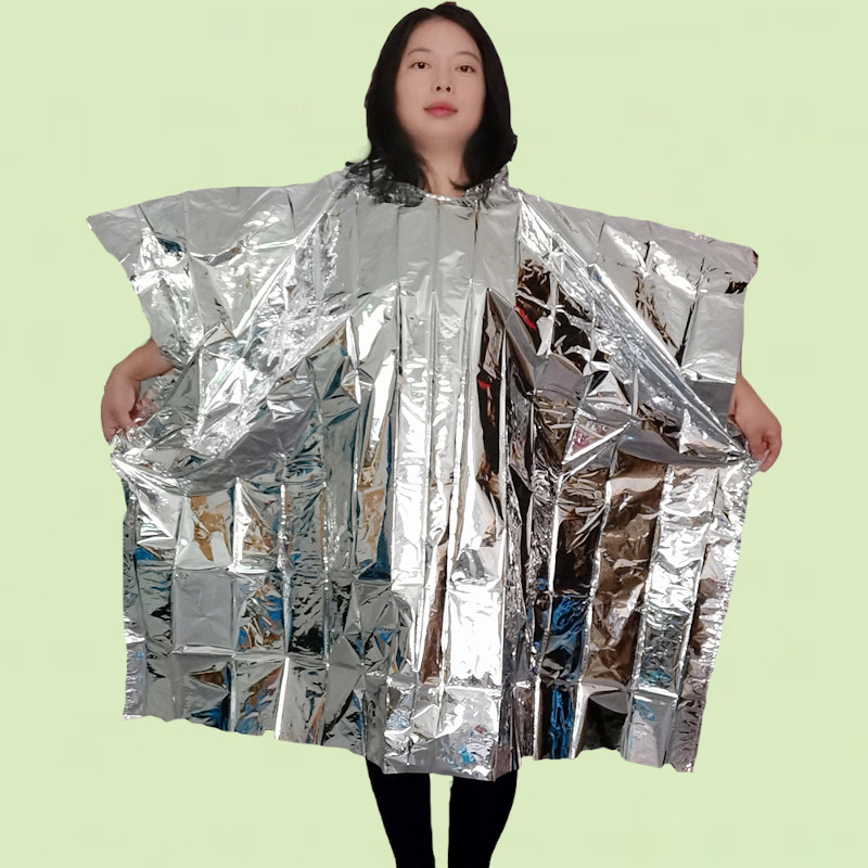 emergency foil poncho prevent hypothermia and shock reflective silver rescue survival supplies