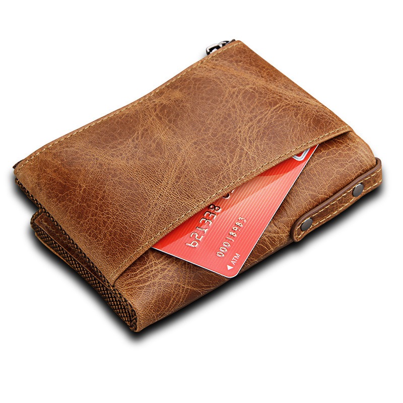 bifold genuine cowhide leather wallet, retro vintage rfid blocking wholesale