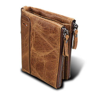 retro bifold leather RFID blocking wallet