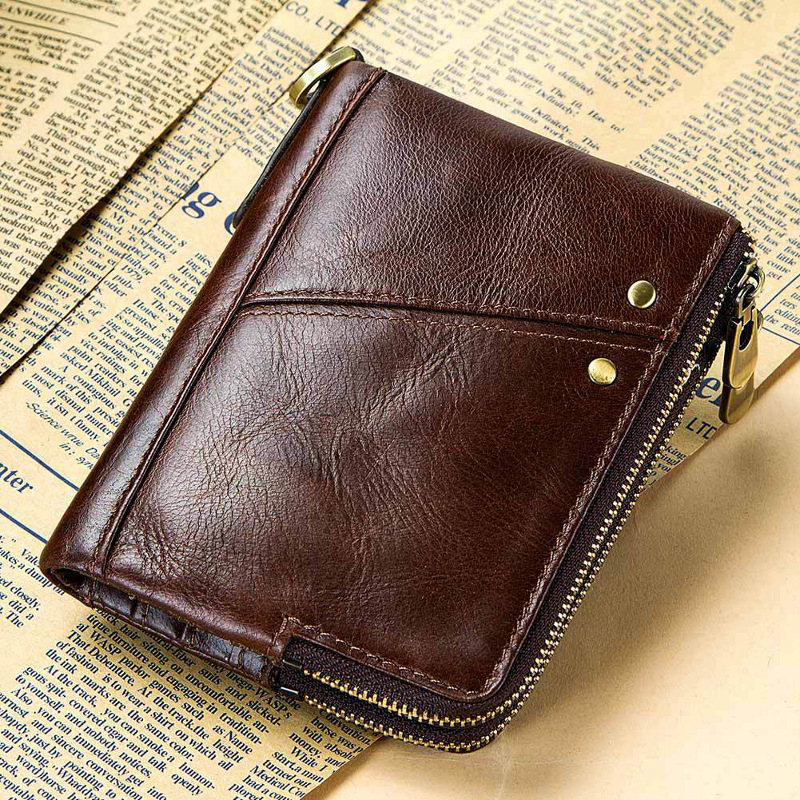 genuine cowhide leather wallet, rfid blocking, double zip coin pocket, card holder, wholesale