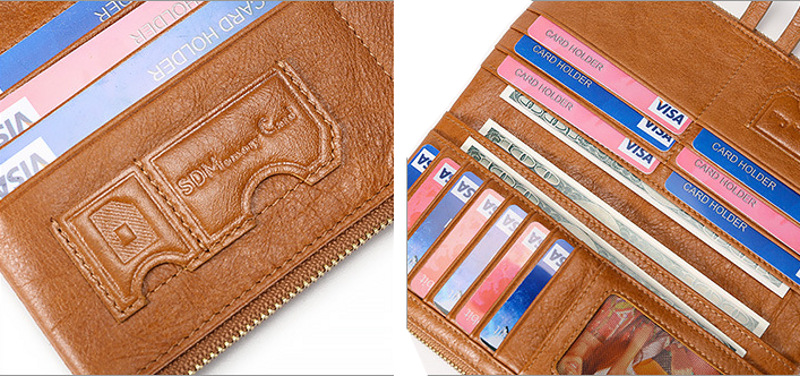 genuine first-layer cowhide leather wallet for women, rfid blocking, zip pocket, id window, card holder, banknote pocket, wholesale