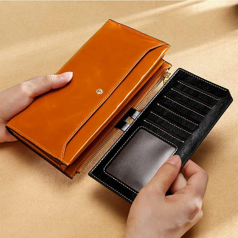 light brown modern lady women genuine leather clutch wallet rfid blocking anti theft wholesale