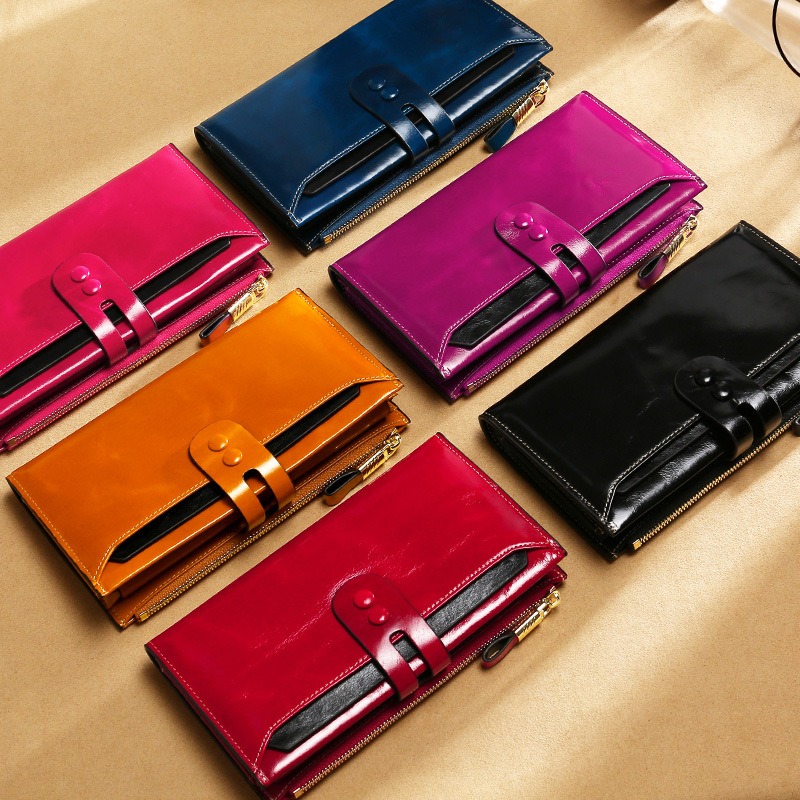 modern lady women genuine leather clutch wallet rfid blocking anti theft wholesale