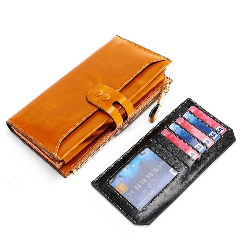 light brown modern lady women genuine leather clutch wallet rfid blocking anti theft wholesale