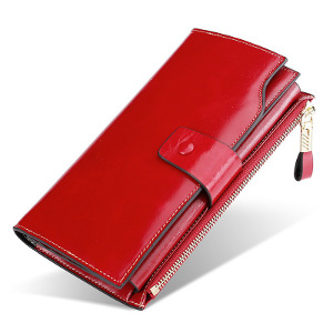 red RFID genuine leather clutch wallet for women