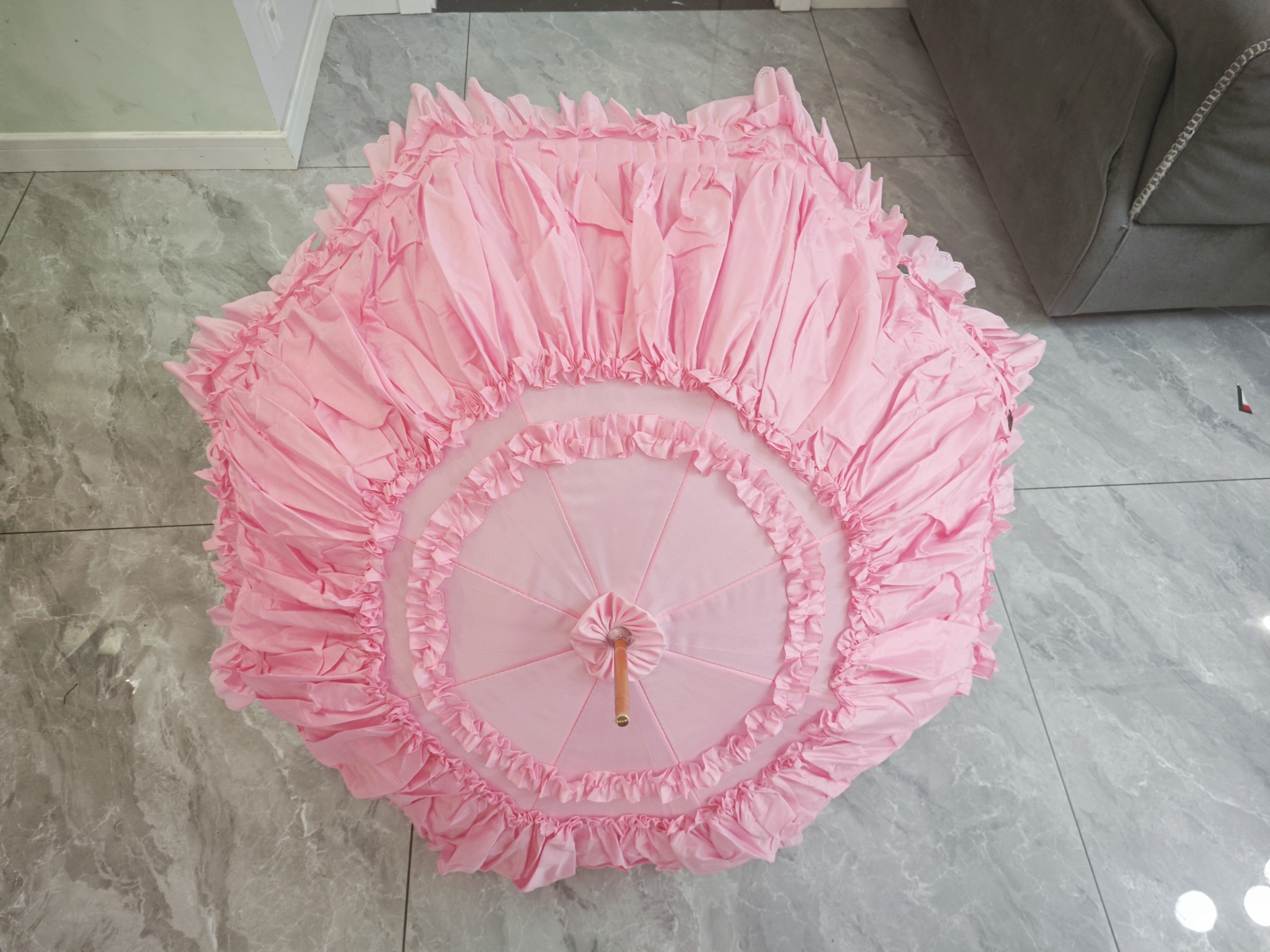 Pink dome princess Lace umbrella wedding parasol lolita cosplay