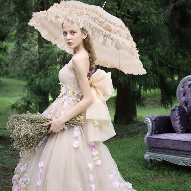 3-Ruffles frill princess umbrella wedding bridal parasol