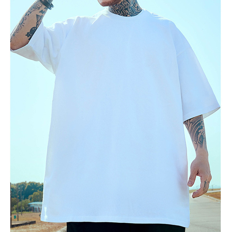 pure 100% cotton T-shirt oversized drop shoulder heavyweight white