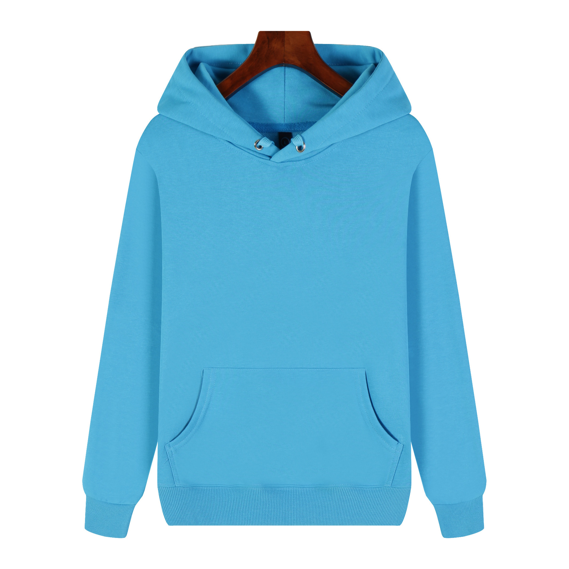 sky blue pure 100% cotton pullover hoodie kangaroo pocket long sleeve sweatshirt