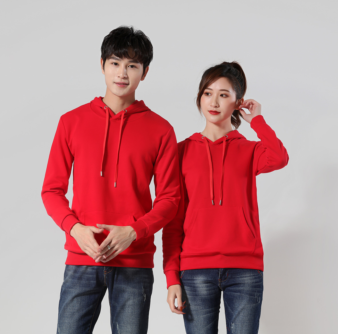 pure 100% cotton pullover hoodie kangaroo pocket long sleeve sweatshirt