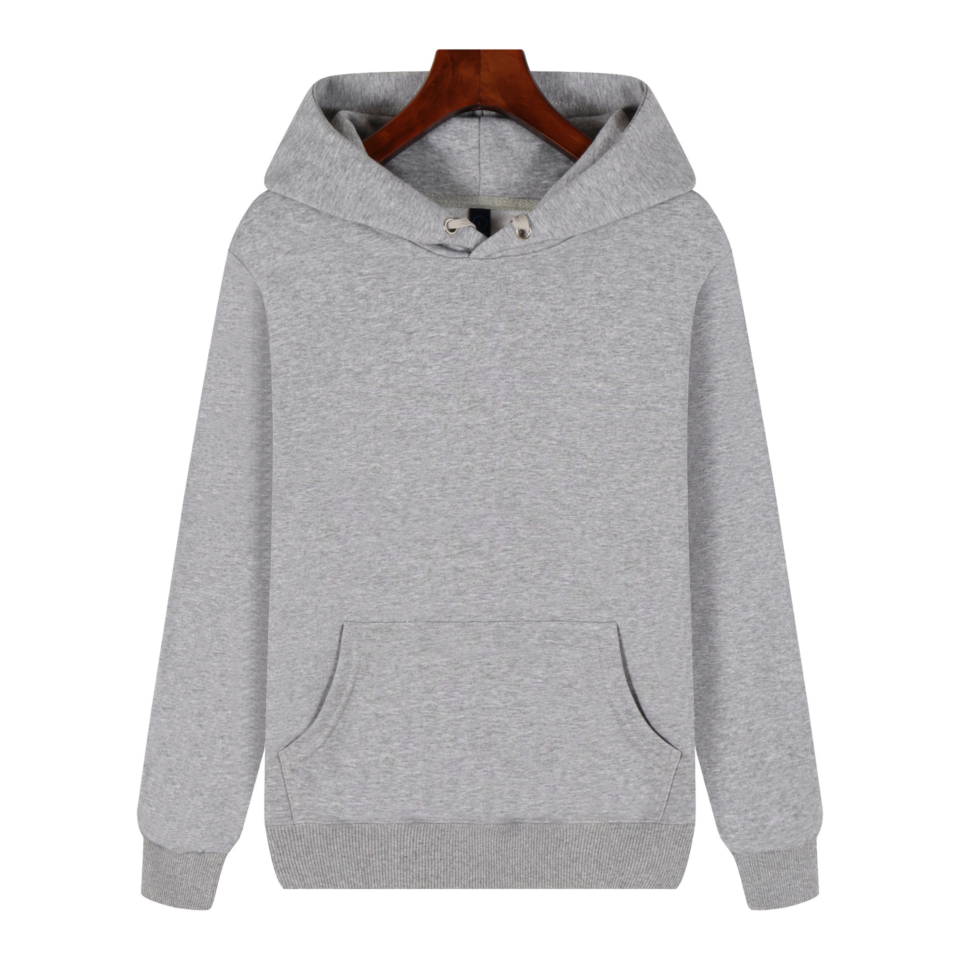 gray pure 100% cotton pullover hoodie kangaroo pocket long sleeve sweatshirt