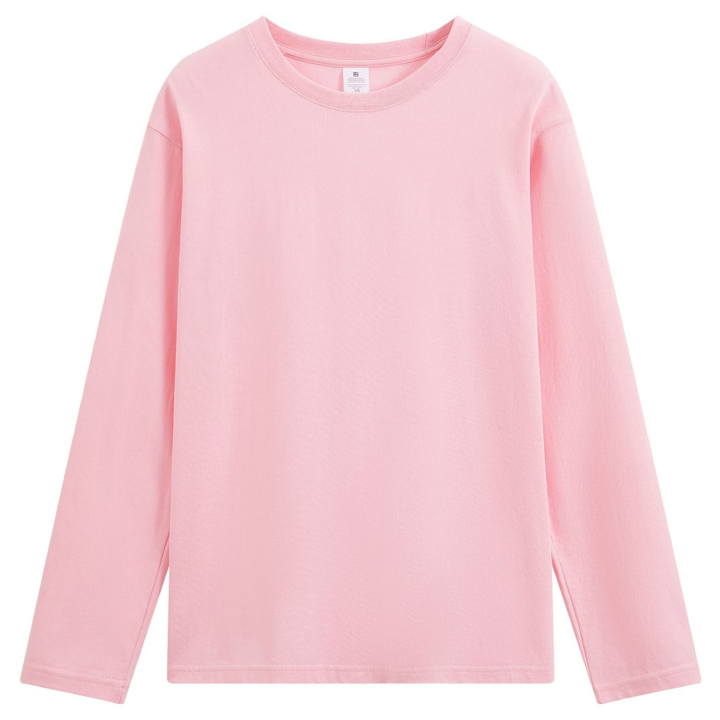 pure 100% combed cotton T-shirt long sleeve crew neck pink