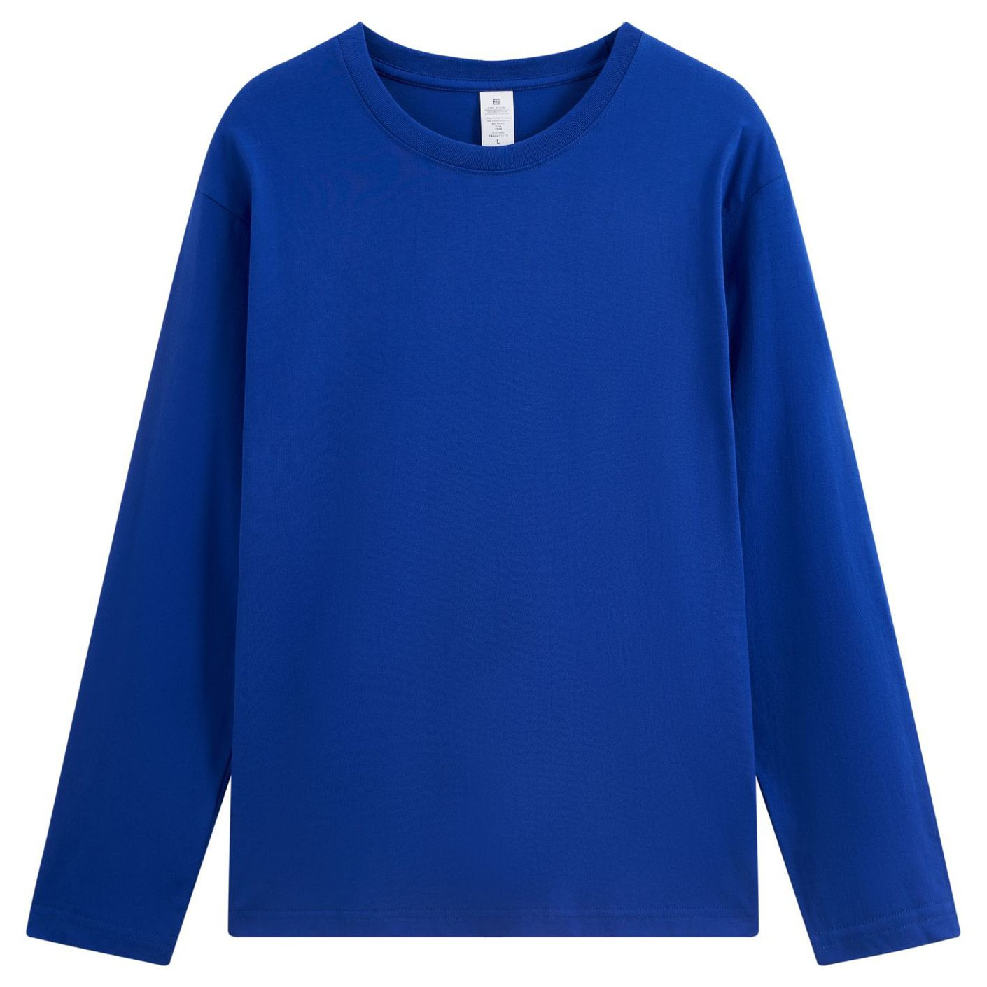 pure 100% combed cotton T-shirt long sleeve crew neck Klein blue