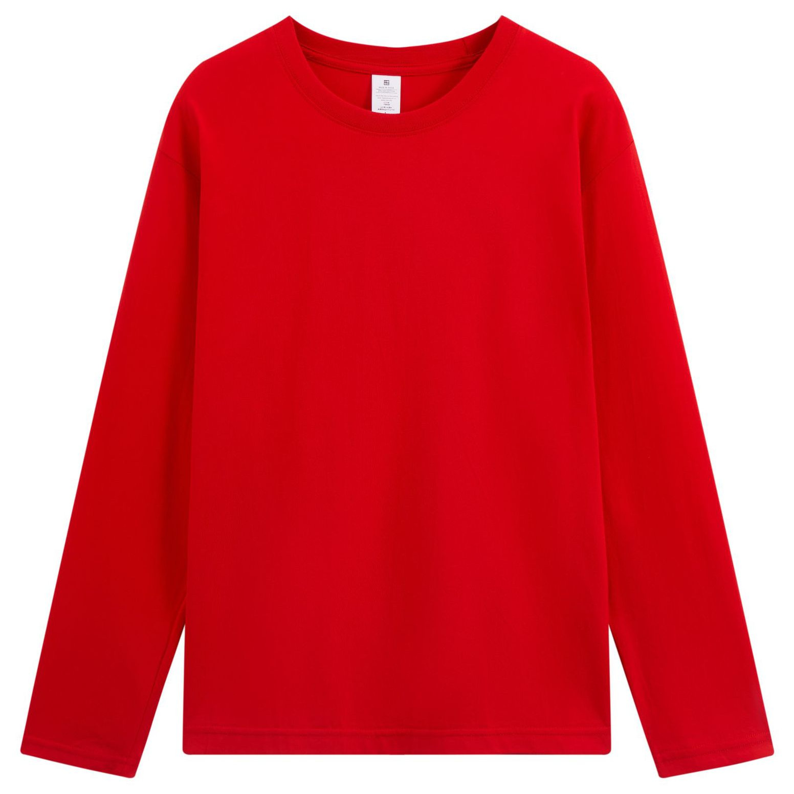 pure 100% combed cotton T-shirt long sleeve crew neck red