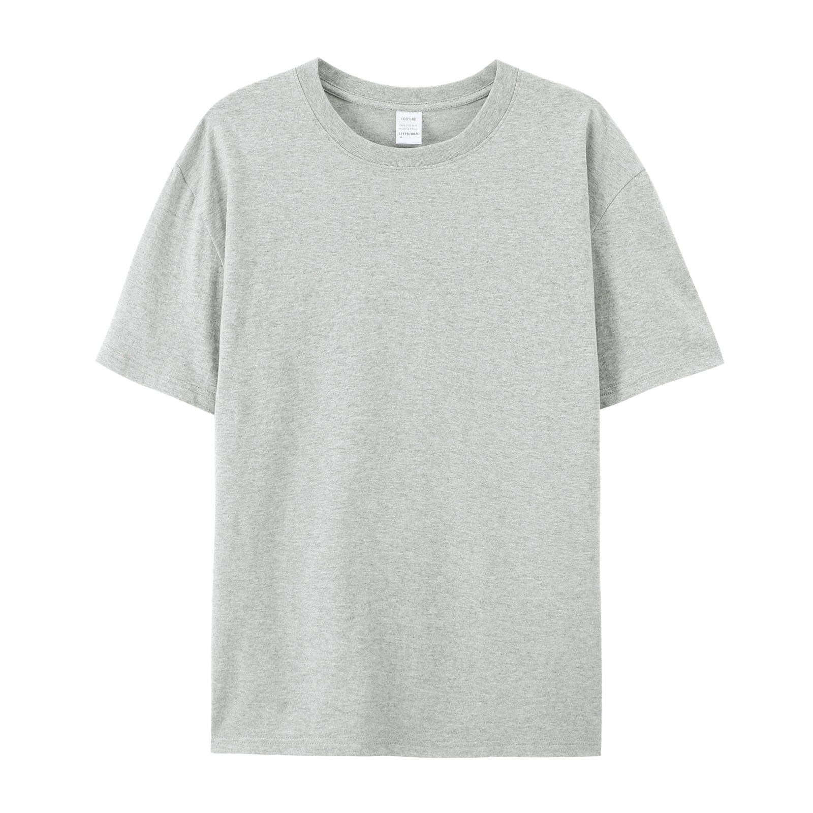 pure 100% cotton T-shirt short sleeve crew neck light gray