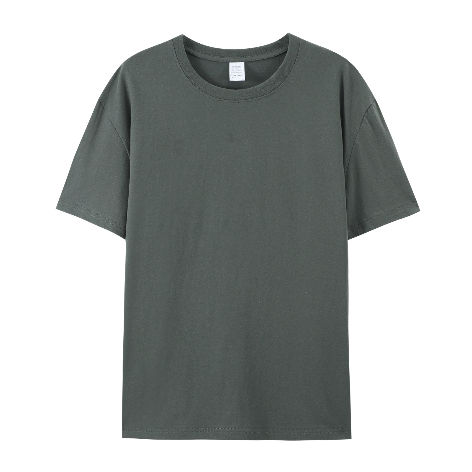 pure 100% cotton T-shirt short sleeve crew neck dark gray