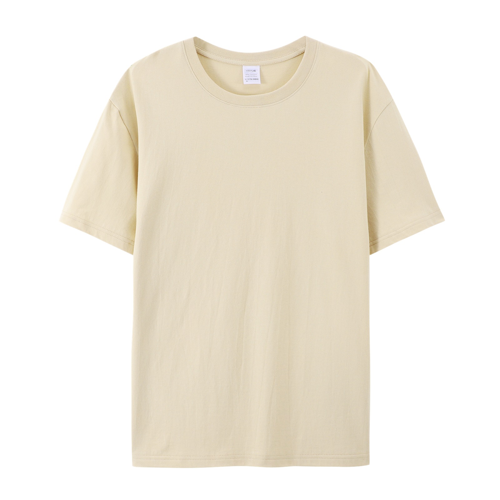 pure 100% cotton T-shirt short sleeve crew neck beige