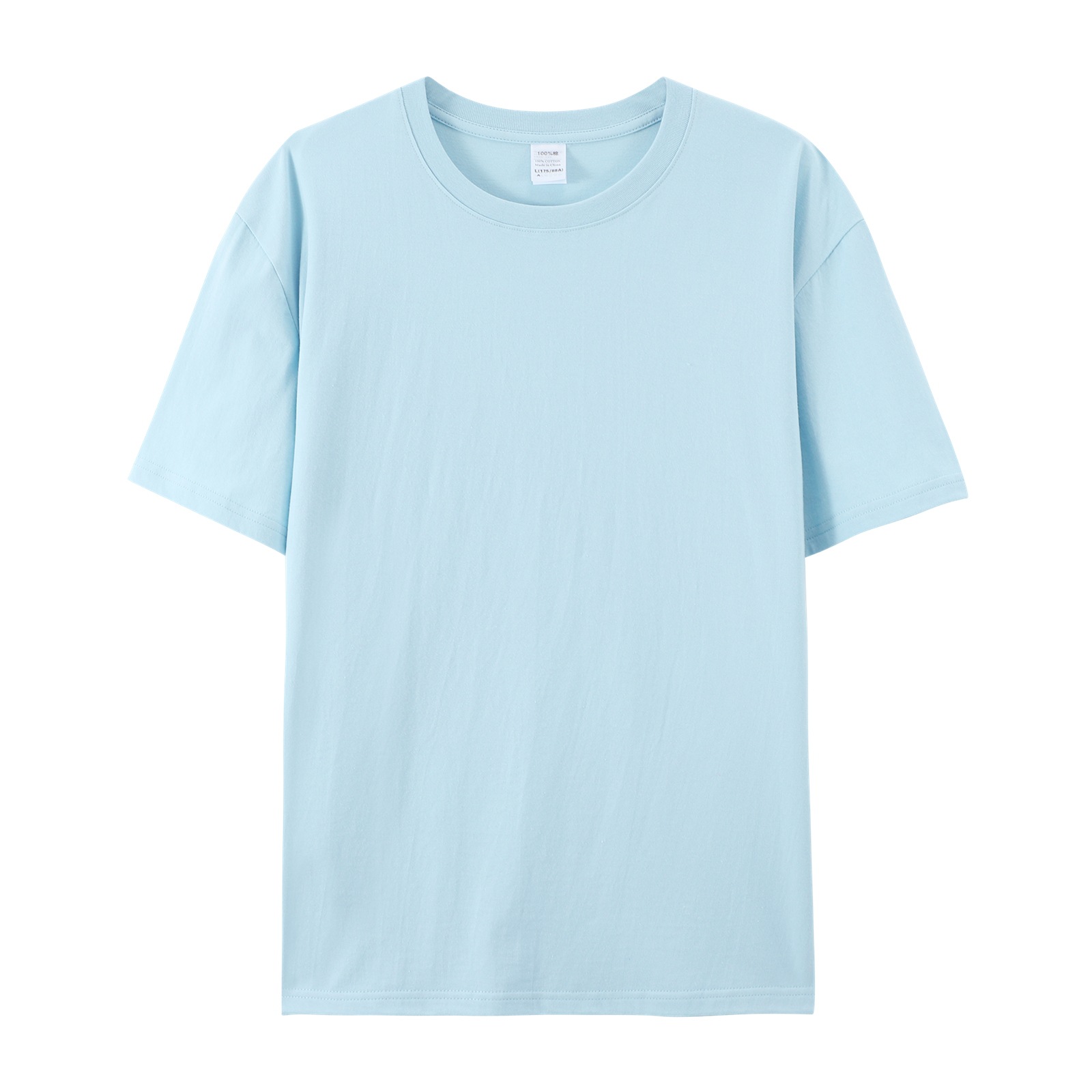 pure 100% cotton T-shirt short sleeve crew neck light blue