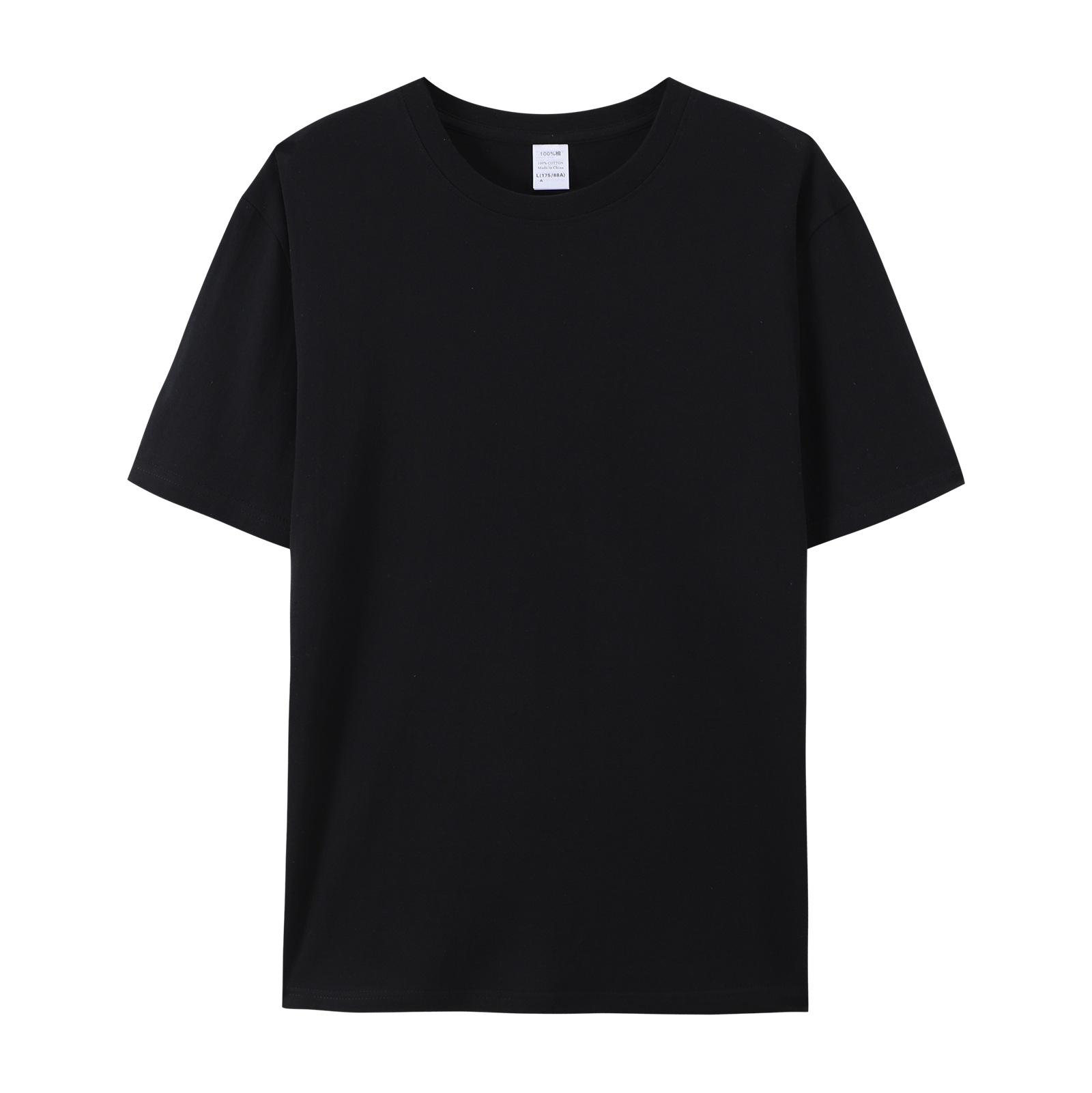 pure 100% cotton T-shirt short sleeve crew neck black