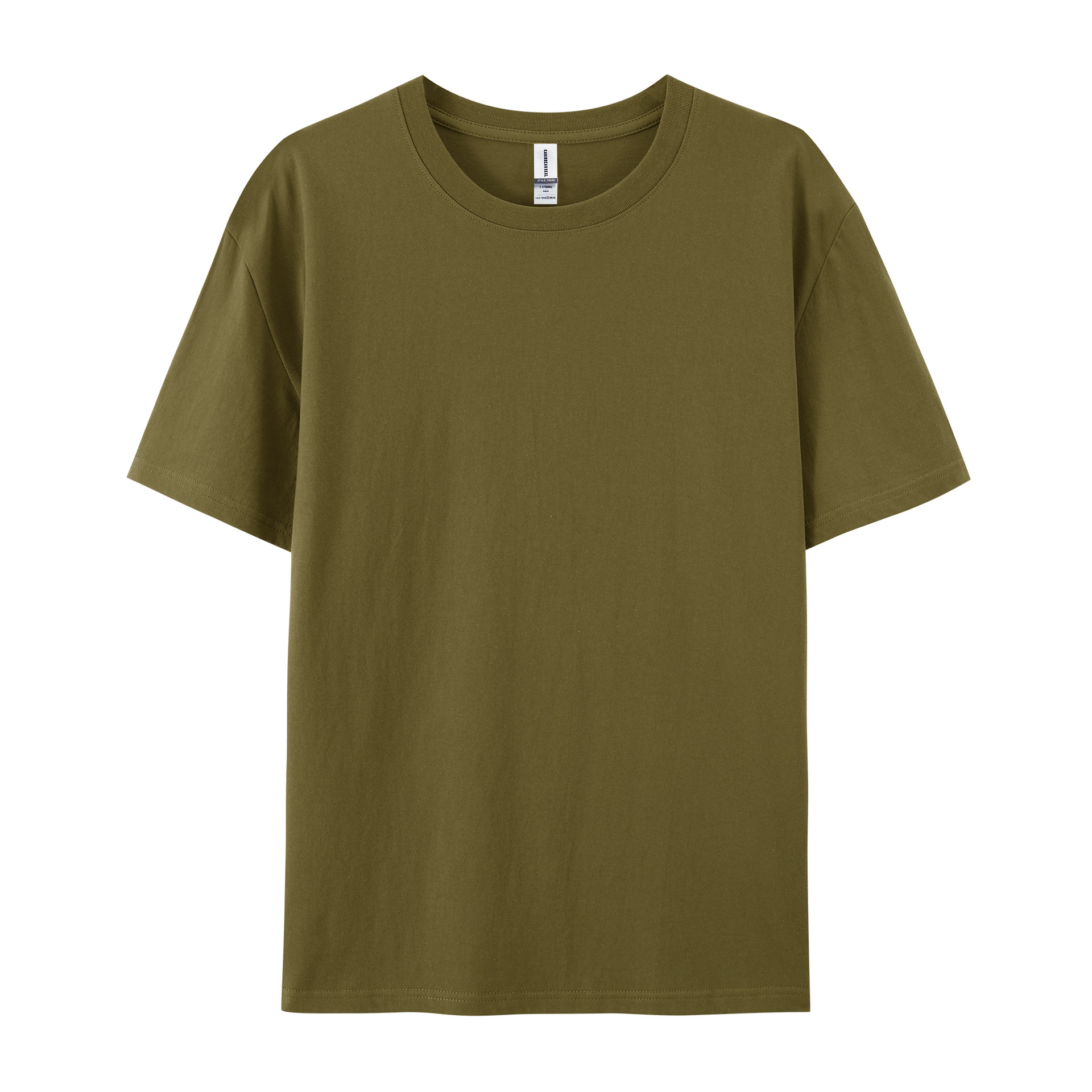 pure 100% cotton T-shirt short sleeve crew neck olive green