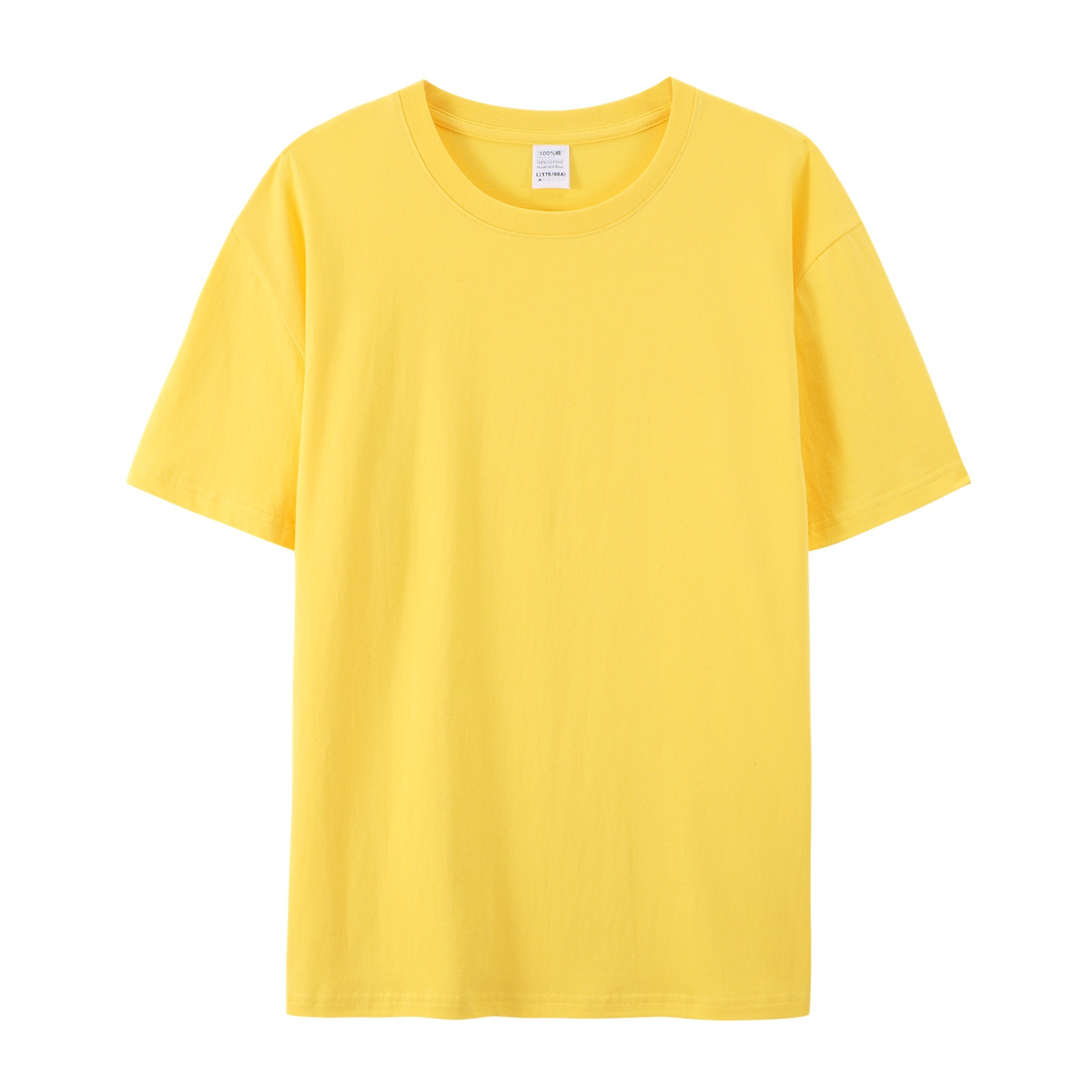 pure 100% cotton T-shirt short sleeve crew neck yellow