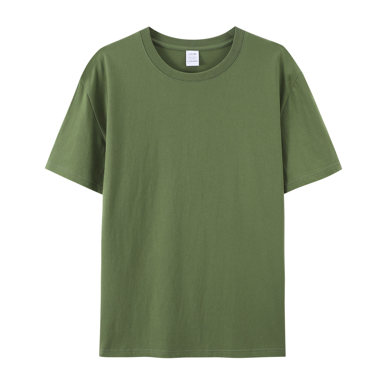 pure 100% cotton T-shirt short sleeve crew neck army green