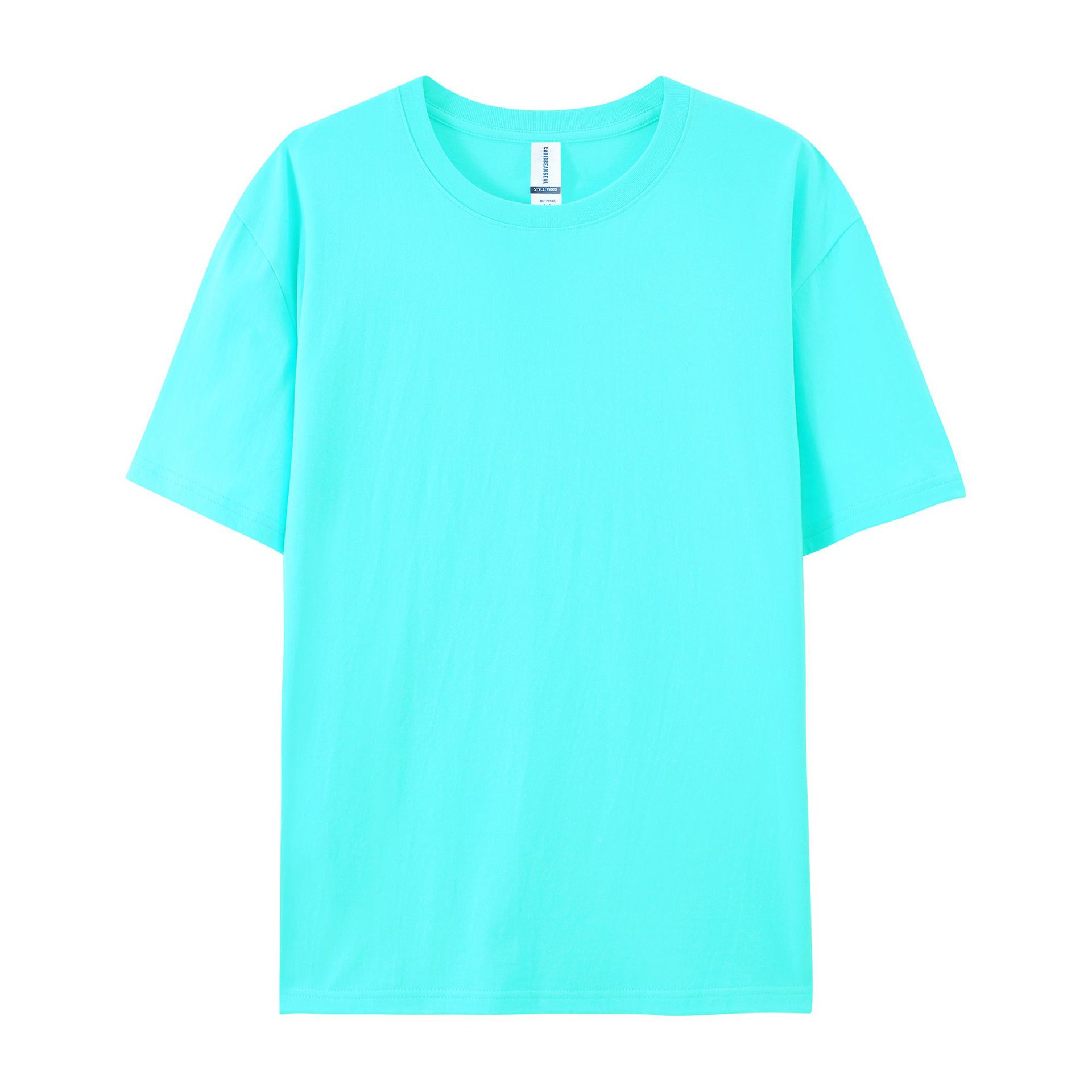 pure 100% cotton T-shirt short sleeve crew neck aqua blue