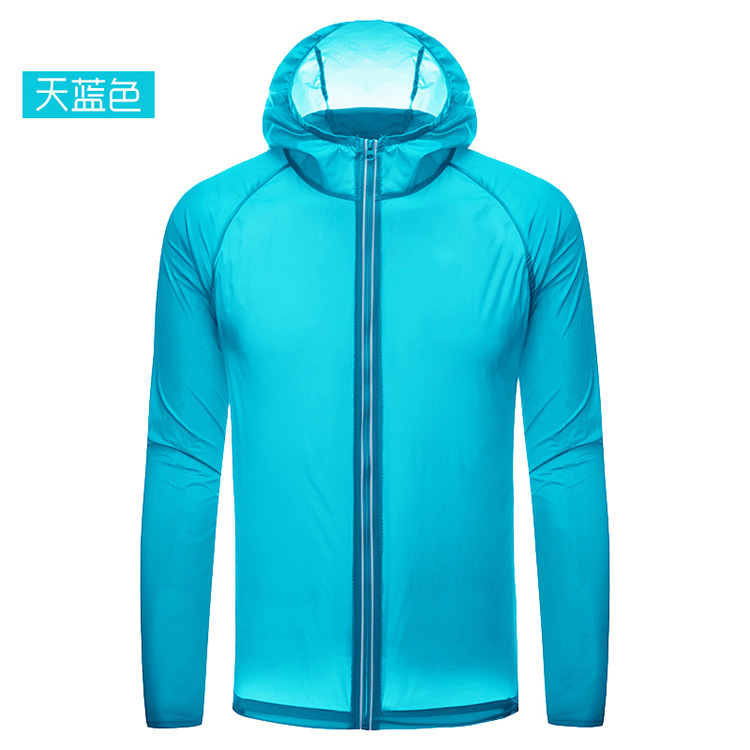 uv sun protection hoodie jacket lightweight raincoat unisex women men lady summer windbreaker sky blue