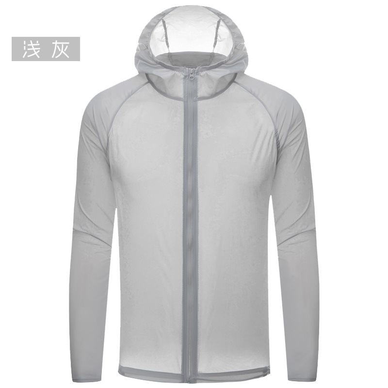 uv sun protection hoodie jacket lightweight raincoat unisex women men lady summer windbreaker light gray