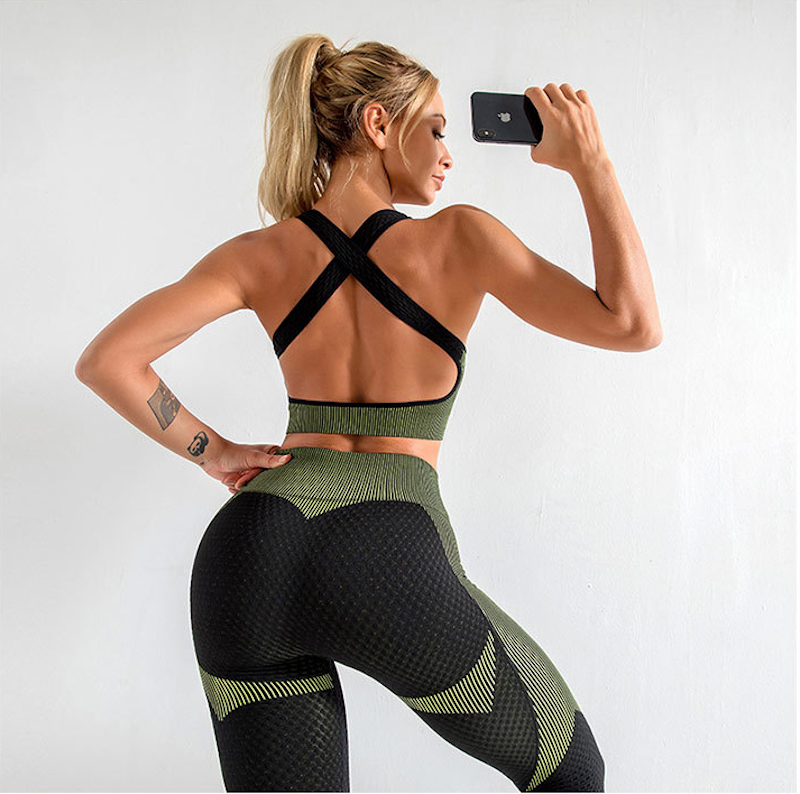 workout outfit set 2 pieces sports bra yoga butt lifting leggings wholesale